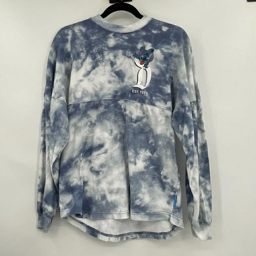 Disneyland Blue White Stitch Tie-Dye Spirit Jersey Pullover Sweatshirt XS